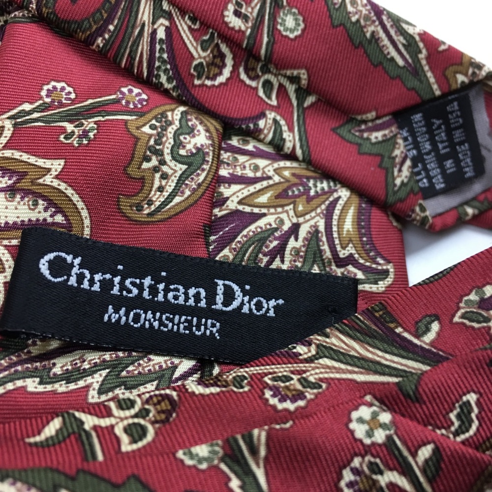 Christian Dior Red Multicolor Pattern Mens Tie